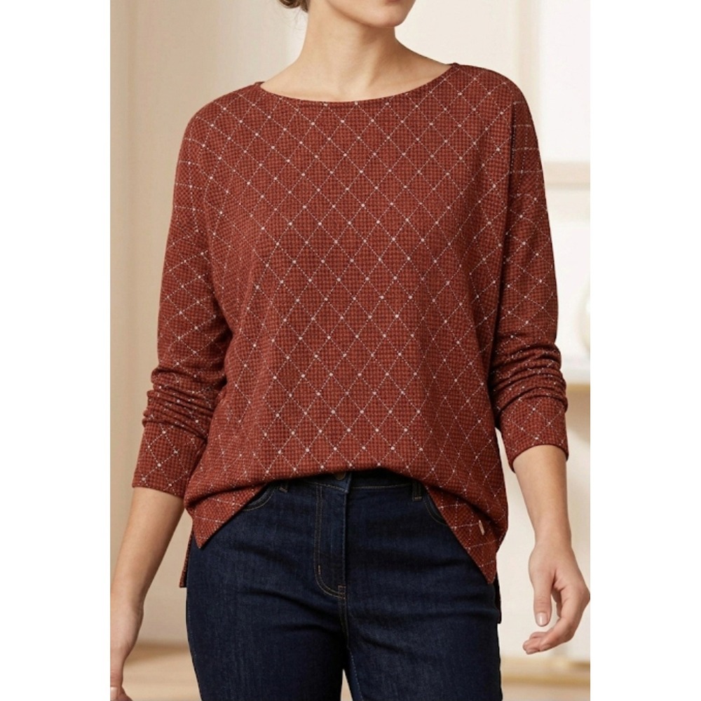 Jones New York Women's Printed Round Neck Blouse Size XL Red And Silver...